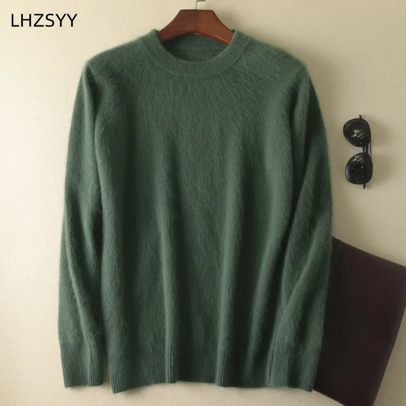 Mens 100% pure Mink Cashmere Sweater O-Neck Pullovers Knit Large Size Mink Sweater Winter Tops Long Sleeve High-End Jumpers i240816