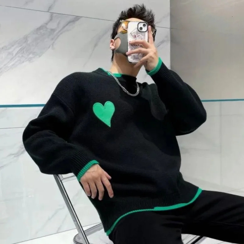 Knitted Sweaters for Men Pullovers Man Clothes Smooth Heart Sweatshirts Ugly Y2k Vintage in Fashion X Elegant Fun 240808