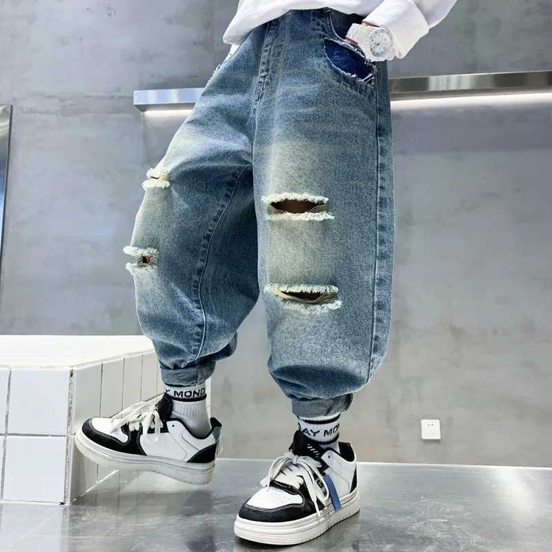 Jeans Spring fall kids Boys Clothes baby Stretch Denim Trousers for toddler children Boy Clothing Outer wear Elastic Waist Jeans pant