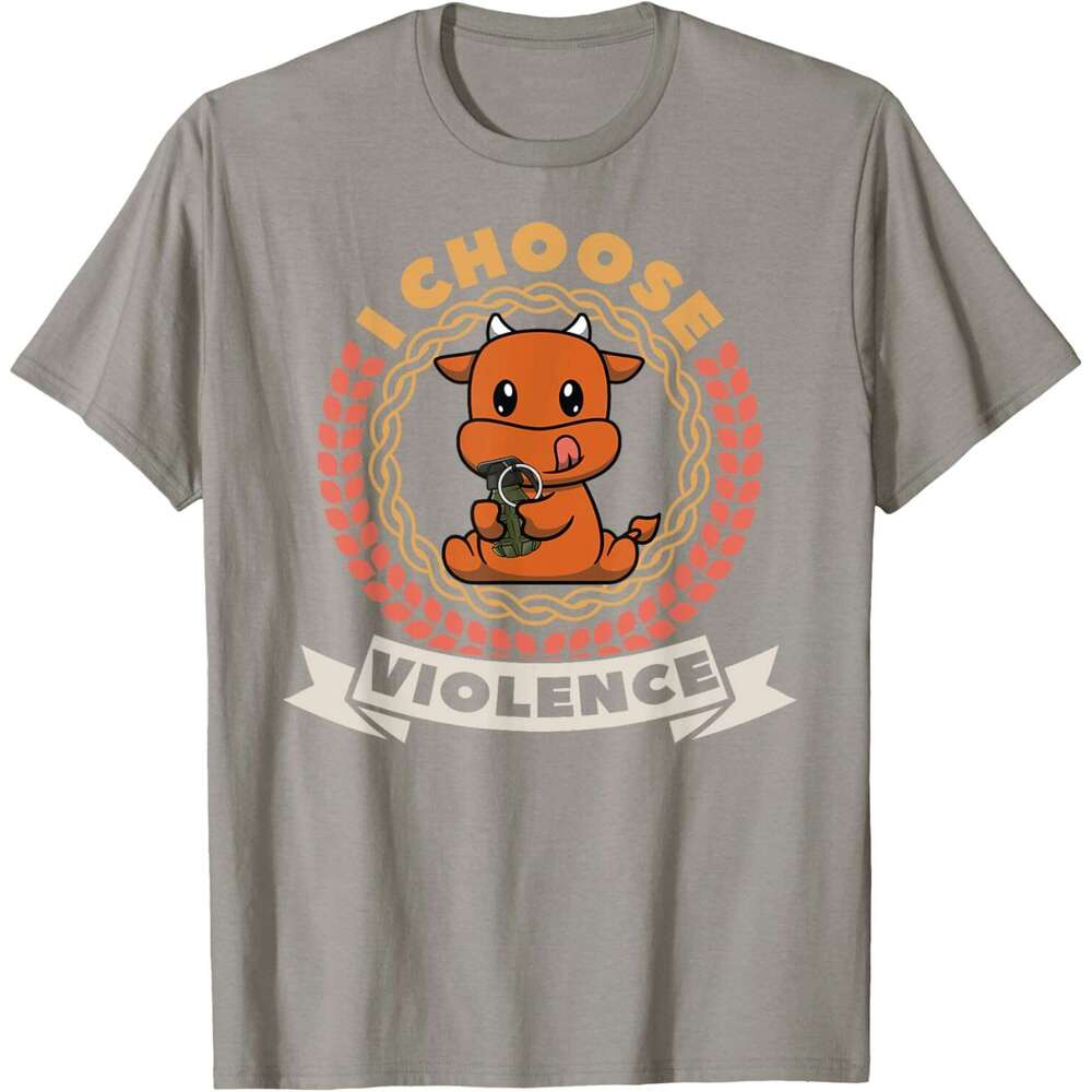 2025S Fashion Designer T Shirt For Mens Womens I Choose Violence Funny Cute Kawaii Cow Holding Gun T Shirt Shirts Tshirt Graphic Tee Casual Tops Cloth