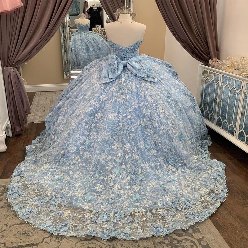 Sparkly Princess Off Shoulder Quinceanera Dresses Lace Applique Bow Beads Tull Sweet 16 Ball Gown Vestidos De 15 Anos