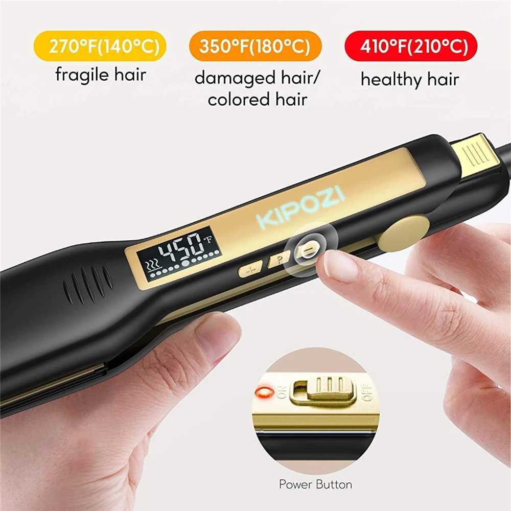 KIPOZI Professional Titanium Flat Iron Hair Straightener with Digital LCD Display Dual Voltage Instant Heating Curling IronM240808