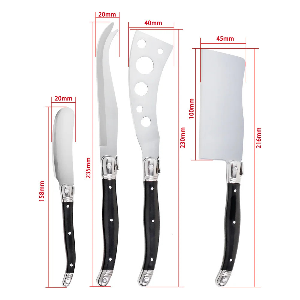 Jaswehome Laguiole Cheese Knife Set Butter Spreader Black ABS 2CR14SS Cutting Spear Pizza Fork Smart Tool 240807