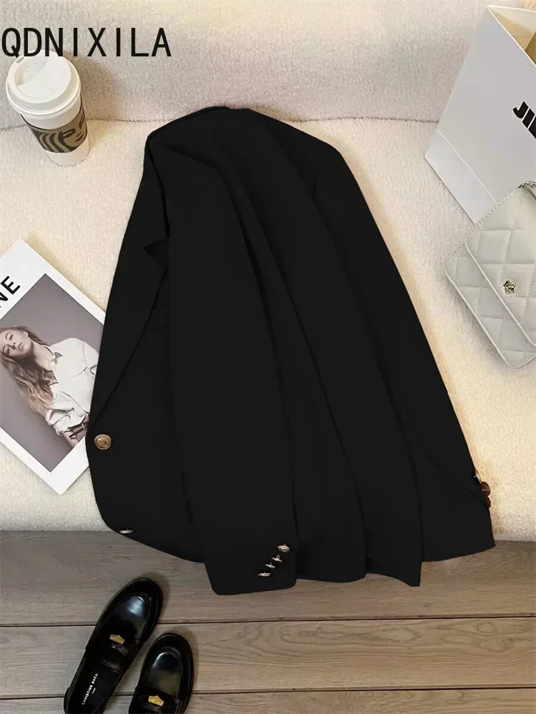 Green Blazer Woman Spring Autumn Vintage Long Sleeve Pockets Female Outerwear Fashion Single Breasted Office Wear Blazer Coat 240808