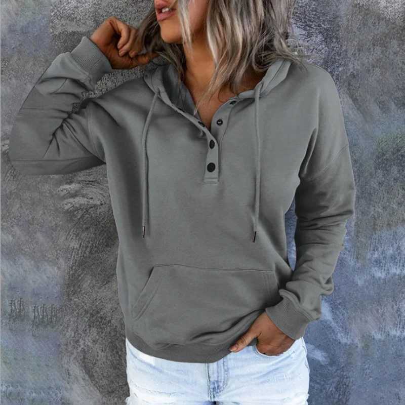 European and N Womens Long-slved Loose Casual Hooded Drawstring Pocket HoodieLX241104