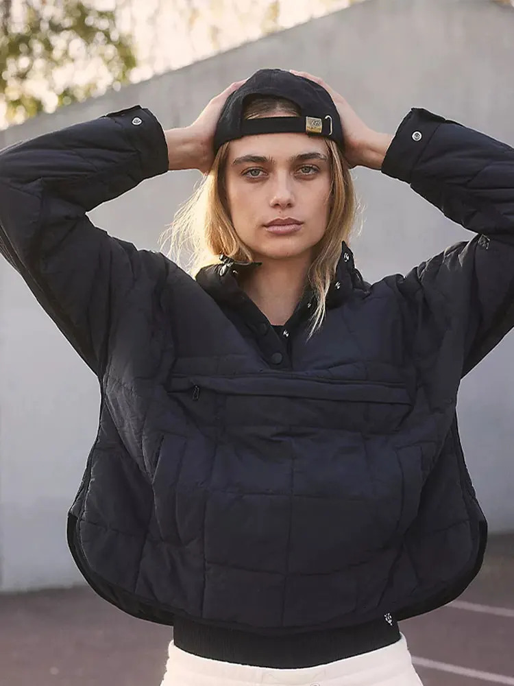 Cotton jacket womens casual warm thin autumn retro fashion park loose hooded pocket 240807