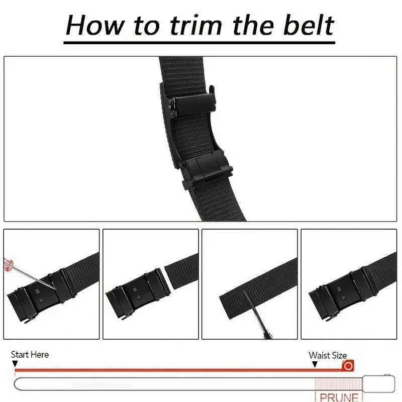 Mens automatic metal buckle nylon canvas webbing outdoor work belt nylon belt with click buckle W240807