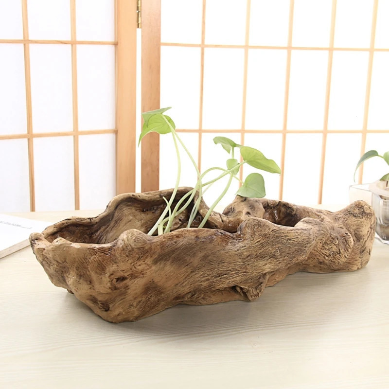 Pastoral Retro Landscape Flower Pot Resin Tree Stump Planter Artificial Driftwood Sculpture Rustic Succulent Dropship 240808