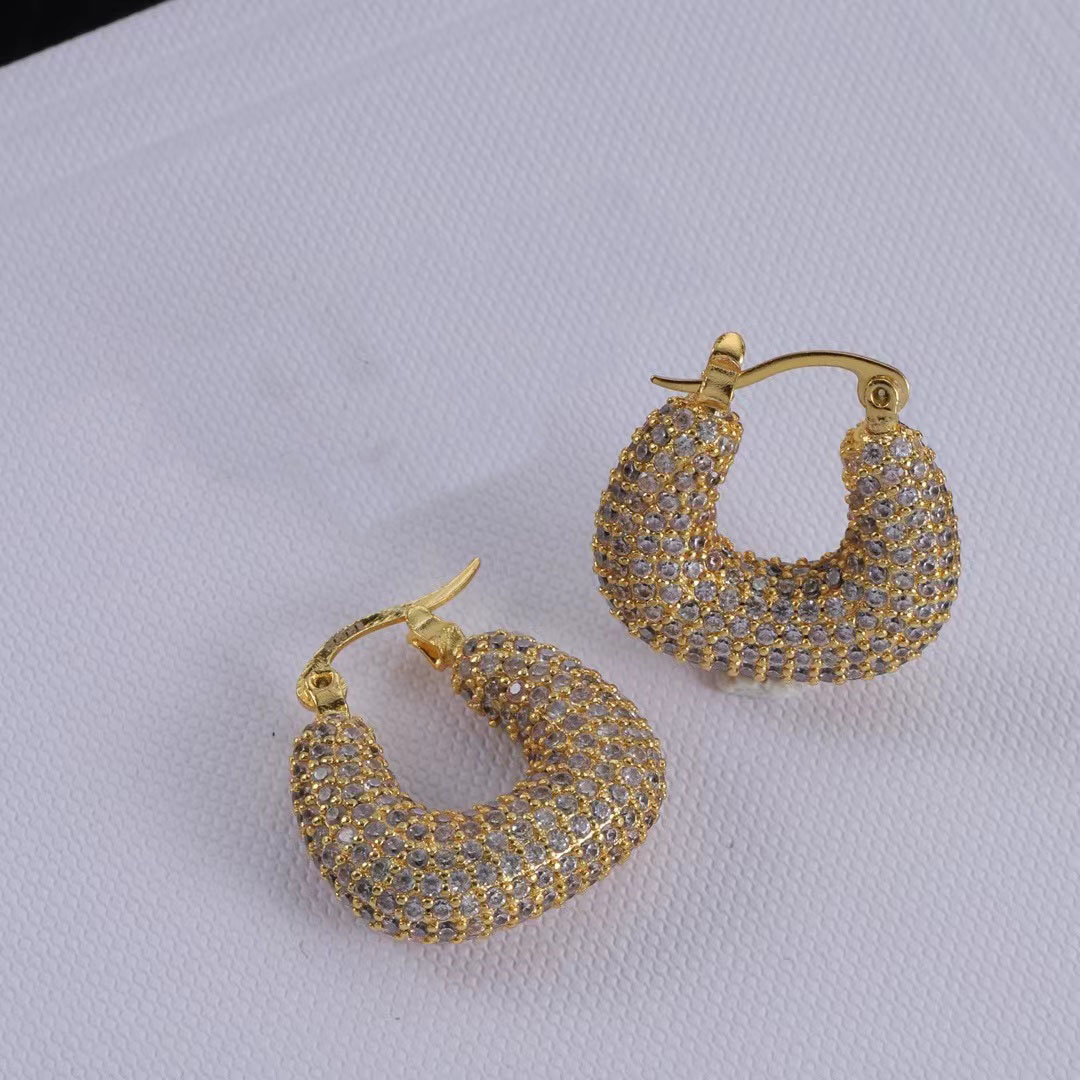 Gold cubic zirconia stud fashion luxury earrings for women wedding bride gift designer jewelry H260202