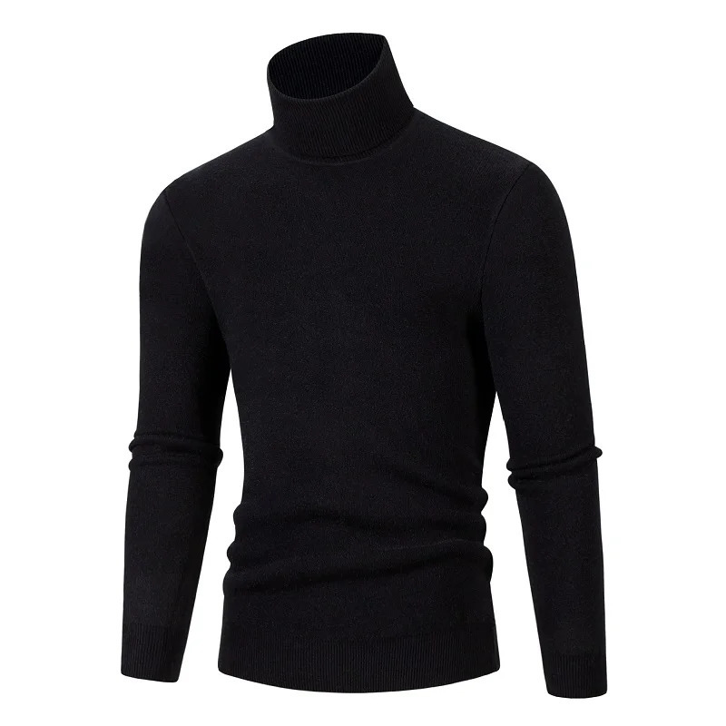 Mens sweater turtle neck puller Korean fashion computer knitted mens black and white solid 240807