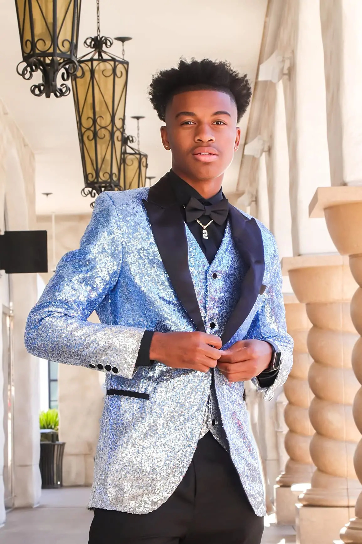 Mens 3piece sequin color sparkling set Notch lapel wedding dressparty groom banquet nightclub Pioneervestpants 240807
