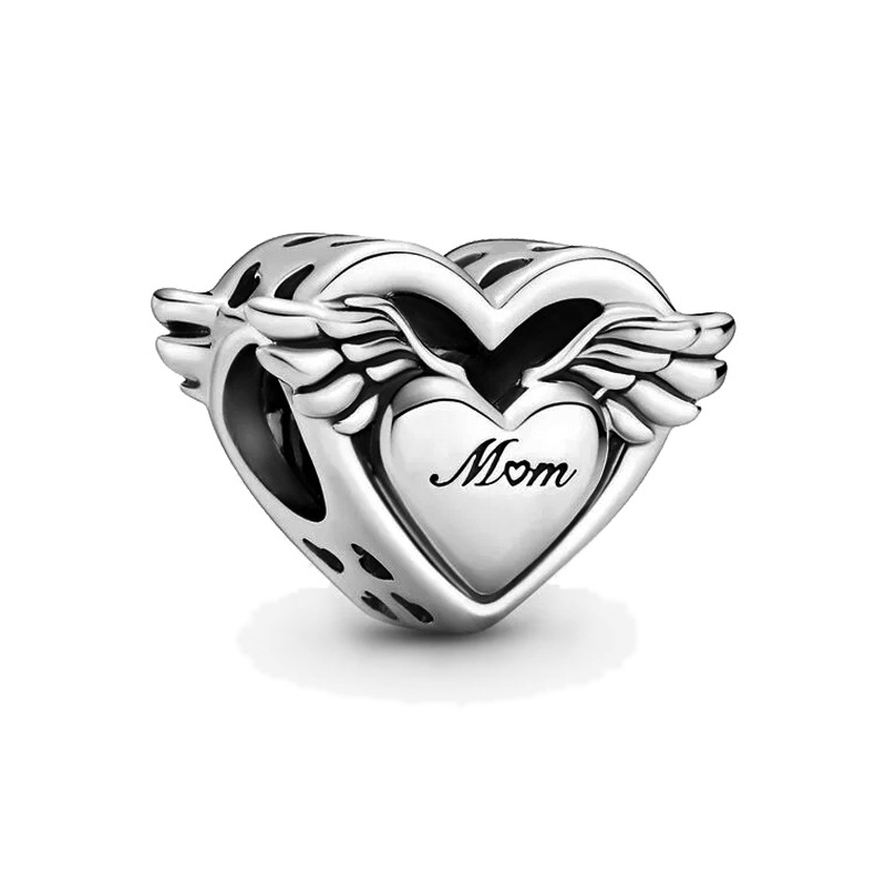 Daughter Mom Love PAN DS Beads For Jewelry Making Women Silver Heart Charm For Bracelet Necklace Mother Is Birthday Gift