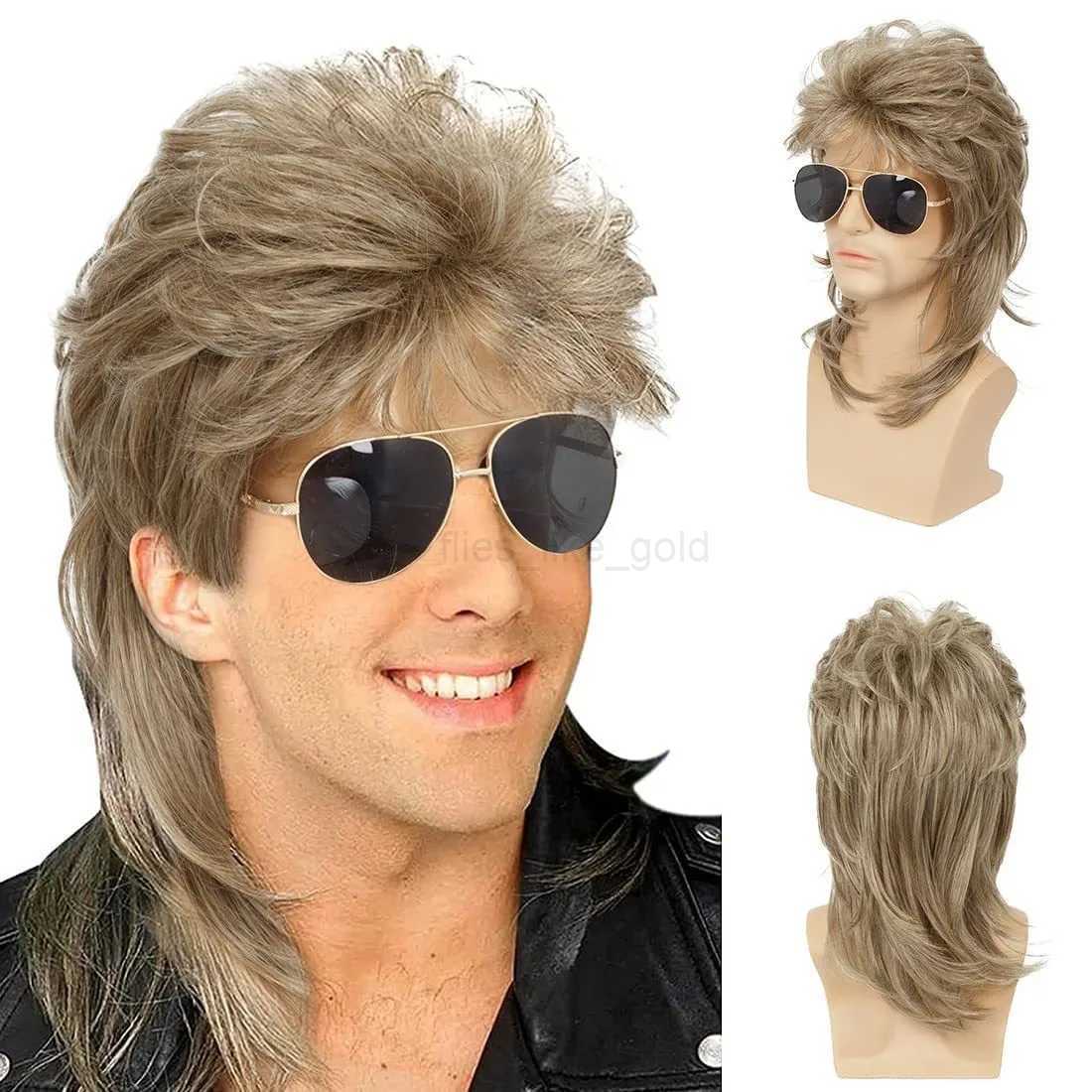 Synthetic curly hair blonde wig Mullet 80s mens arm machine heat-resistant clothing Halloween disco party daily W240808