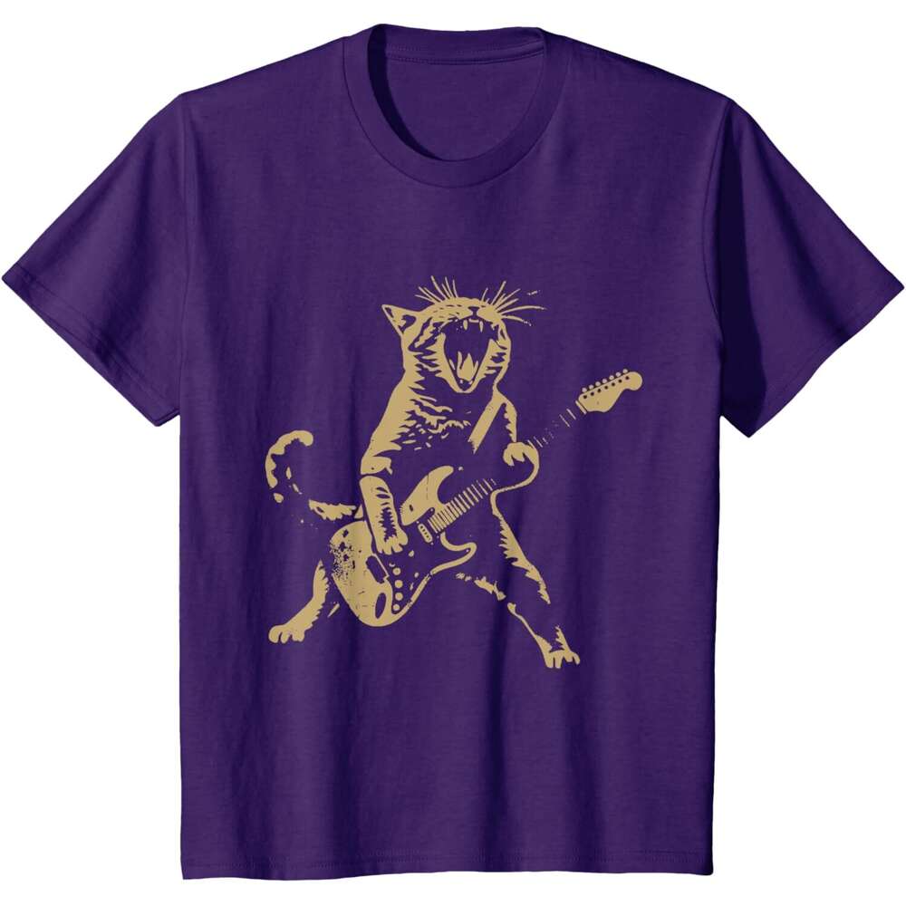 T shirt for Mens Womens Rock Cat Playing Guitar - Funny Guitar Cat T-Shirt Shirts Tshirt Graphic Tee Casual Tops Clothes Short sleeve