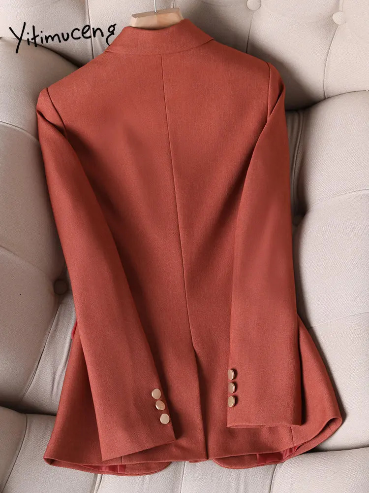 Yitimuceng Solid Blazers for Women Fashion Office Lady Single Button Spring Coat Chic Elegant Slim Long Sleeves Blazers 240808