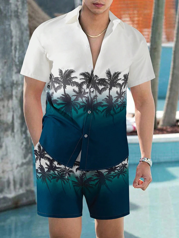 Mens Hawaiian Short sleeved and Beach Shorts Set Beach Resort el Mens Casual Summer Shirt Daily Mens Sports Shorts240807