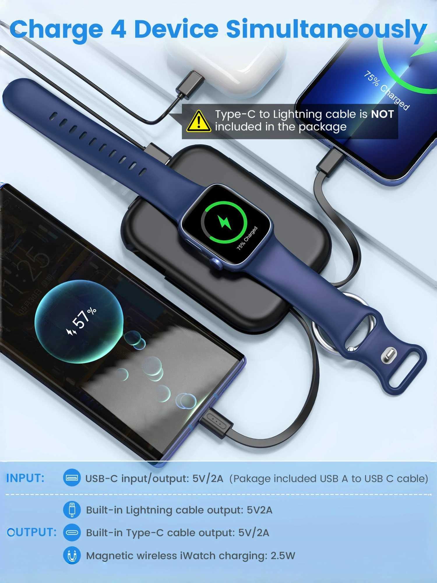 RORRY 3 in 1 Portable Power Bank for iPhone Samsung Magnetic Wireless Charger for AP Watch Powerbank With Built-in CableCL240808