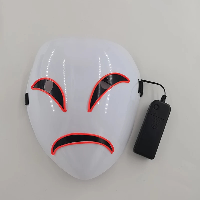 Anime LED Glowing Halloween Mask Full Face Neon Light Up Mask Cosplay Costume Crying Smile Clown Luminous Mask Supplies 240808