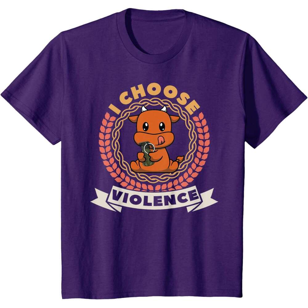 2025S Fashion Designer T Shirt For Mens Womens I Choose Violence Funny Cute Kawaii Cow Holding Gun T Shirt Shirts Tshirt Graphic Tee Casual Tops Cloth