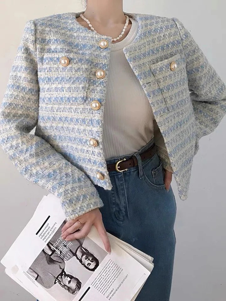 Zoki elegant British womens coarse woolen jacket fashionable ultra-thin long sleeved casual jacket sexy cut sweet womens fully matched jacket 240807