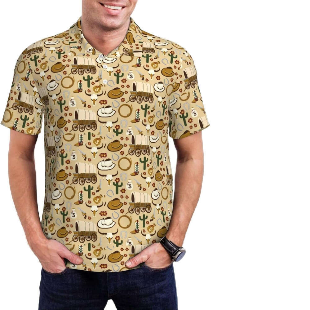 Fashion Mens Polo shirt Wild West Cowboy Print Golf Shirts for Men Dry Fit Performance Short Shirt Polos shirts tshirt Casual tops summer clothes