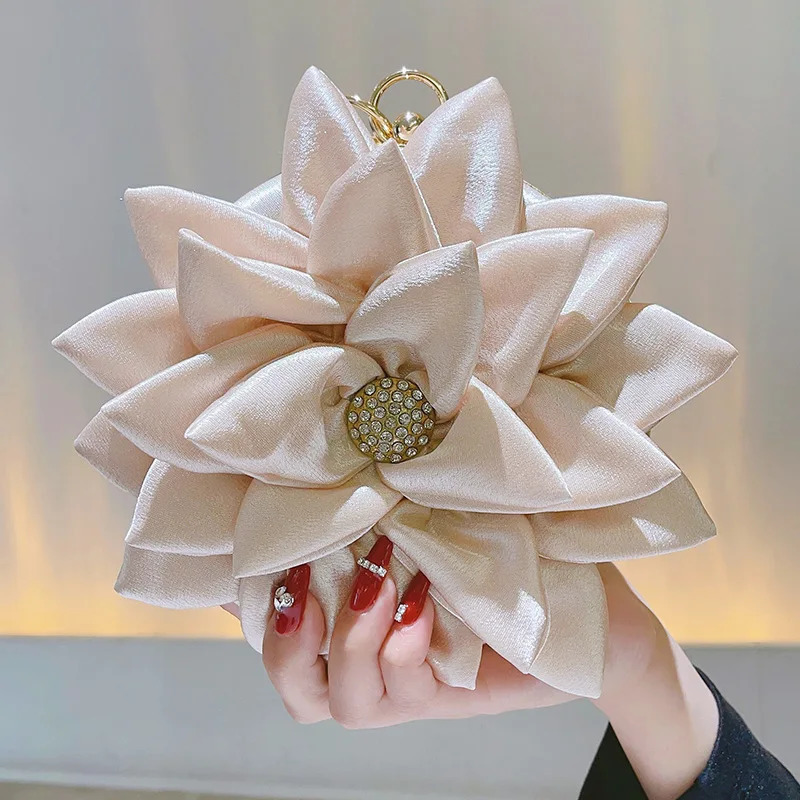 Flower womens handbag champagne handbag almond dinner handbag fairy wedding party cocktail Minaudiere shoulder bag coin wallet 240807