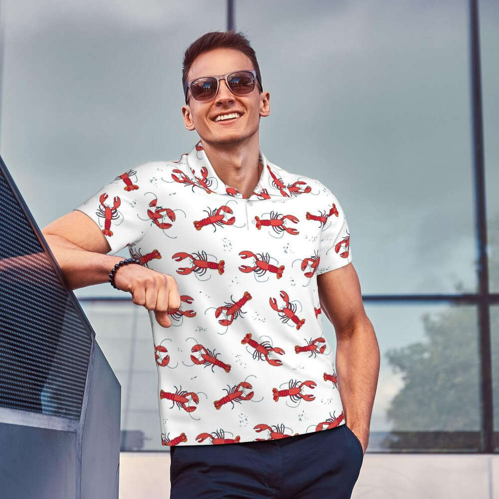 Fashion Mens Polo shirt Lobster Shrimp Cool Print Men-Funny Golf for Mens Polo T Shirts Short Sleeve Polos Polos shirts tshirt Casual tops summer clot