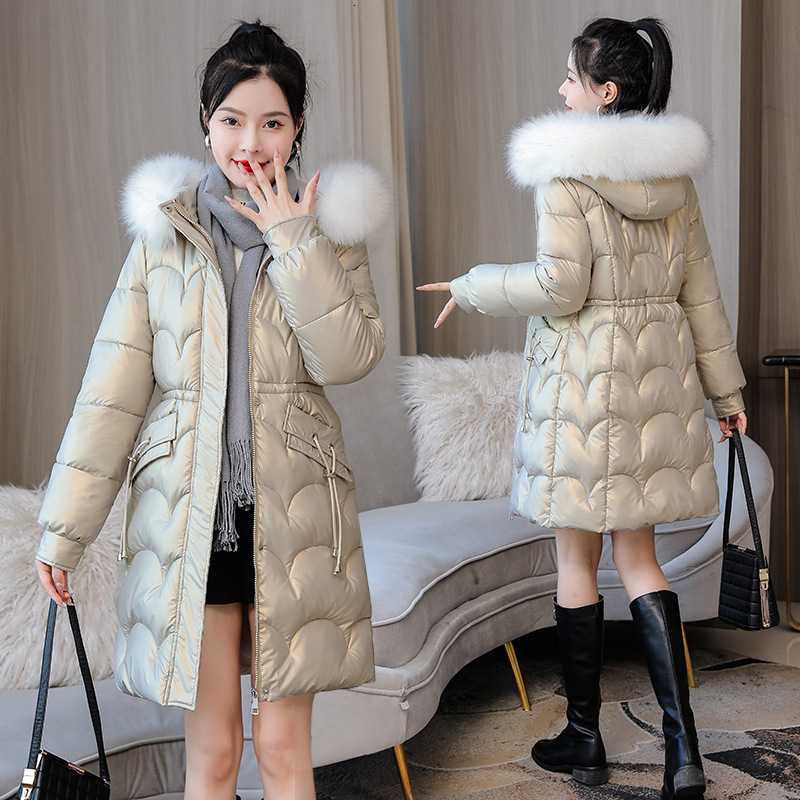 24ss New Bright Down Cotton Jacket Womens Medium Long Wash Free Cotton Jacket Heavy Fitting Coat Cotton Jacket in Winter
