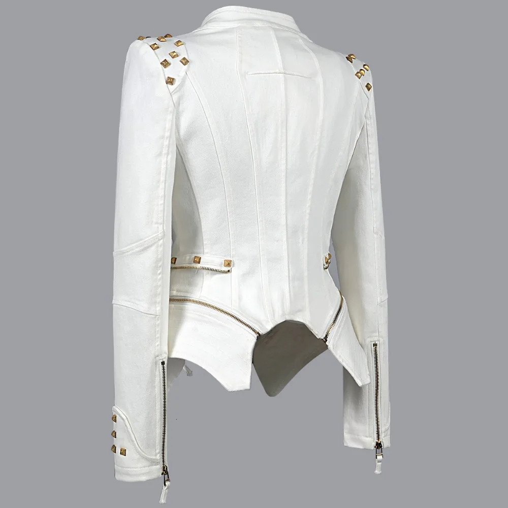 Sx motorcycle jacket rivet zipper denim jacket large size slim motorcycle dress women outdoor 240808