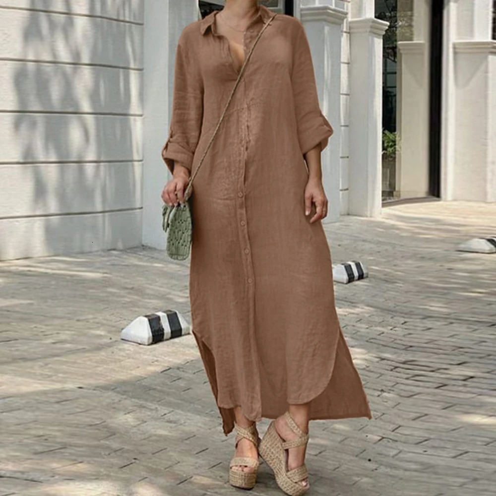 Plus Size Cotton Linen Long Dress for Women Clothing Autumn Oversize Vestido Shirt Dress Female Loose White Black Skirt 240808