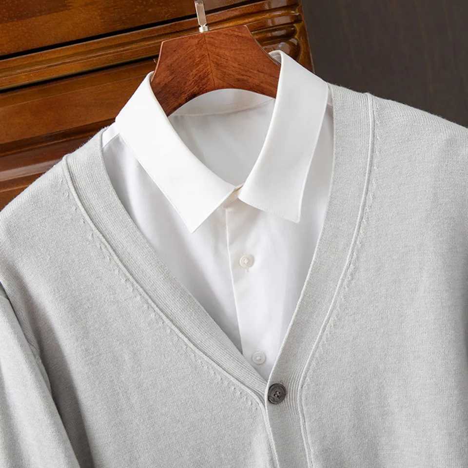 Male Sweater Men Cardigan Spring V-neck Warm Autumn Knitted Leisure Slight Stretch Soft Solid Color Baggy ButtonM240808
