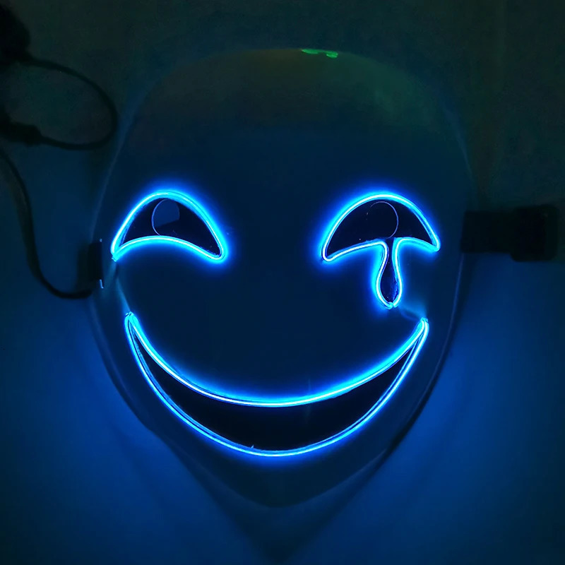 Anime LED Glowing Halloween Mask Full Face Neon Light Up Mask Cosplay Costume Crying Smile Clown Luminous Mask Supplies 240808