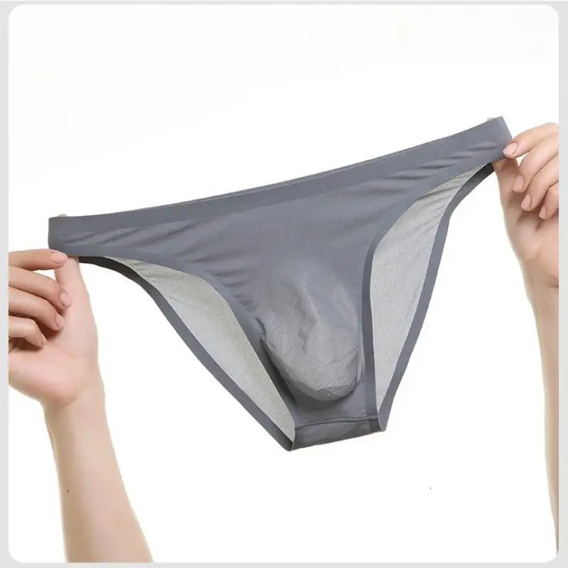 Ice silk seamless ultrathin transparent sexy dress for men breathable underwear pockets bikini sneakers 240807
