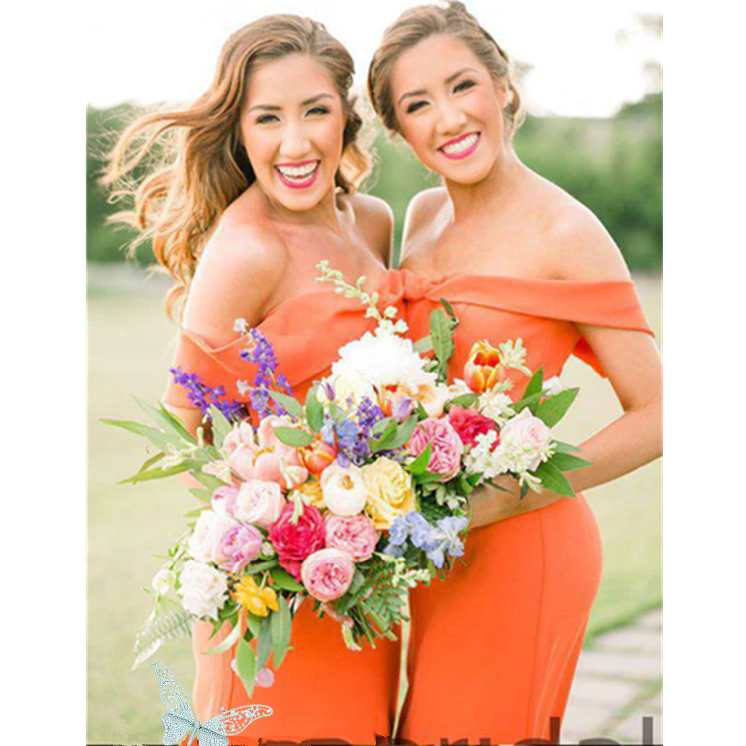 Orange Off The Shoulder Bridesmaid Dresses Simple Satin Sleeveless Maid Of Honor Dress Sheath Wedding Party Gowns