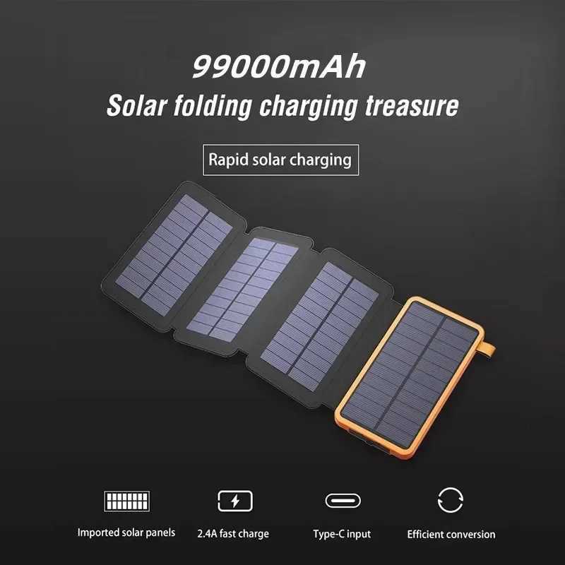50000mAh Waterproof Solar Power Bank Outdoor Camping Portable Folding Solar Panels 5V 2A USB Output Device Sun Power For iPhoneCL240808