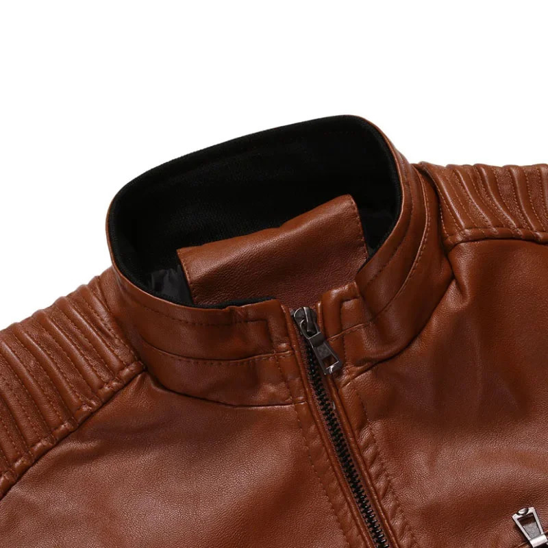 Zipper Korean Fashion Leather Sheepskin Trend Casual Fit Slim Baseball Clothes Men Leather Jacket Autumn Men Leather Coat 240808