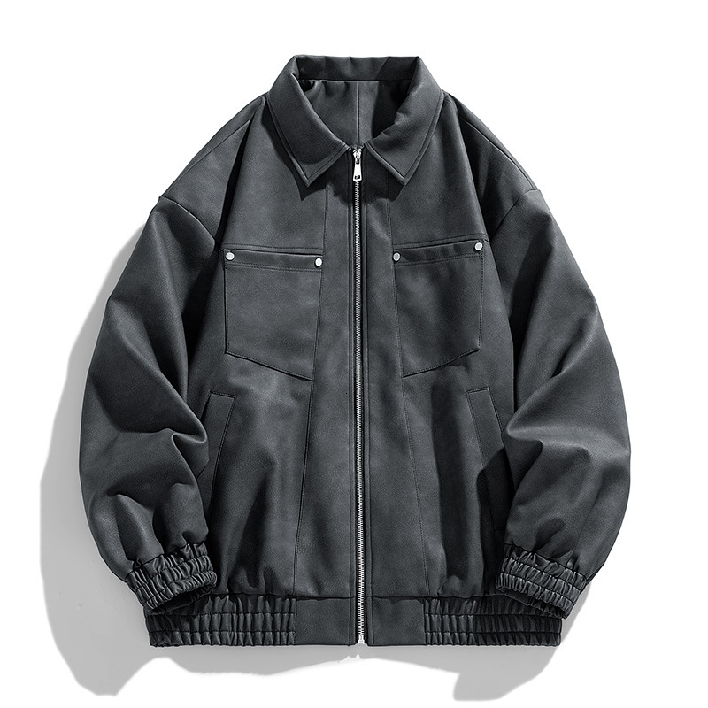 24ss Solid Color Leather Jacket for Spring and Autumn Men Trendy style Motorcycle Suit Windproof Handsome Slim Fit and Handsome Pu Leather Jacket for 