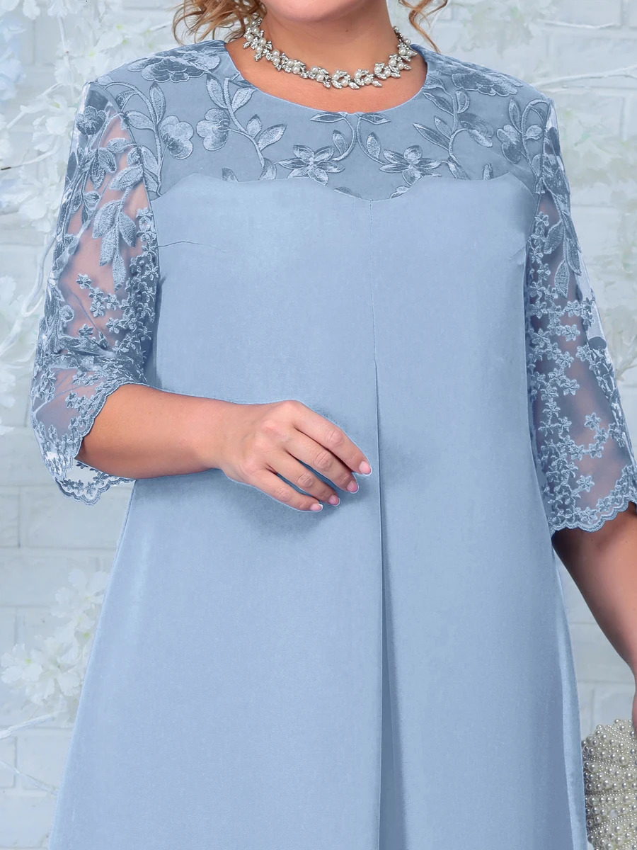 Plus Size Dress Fashion Women Summer Embroidery Floral Patchwork Elegant Party Dress Curvy Size Women Clothing 240808