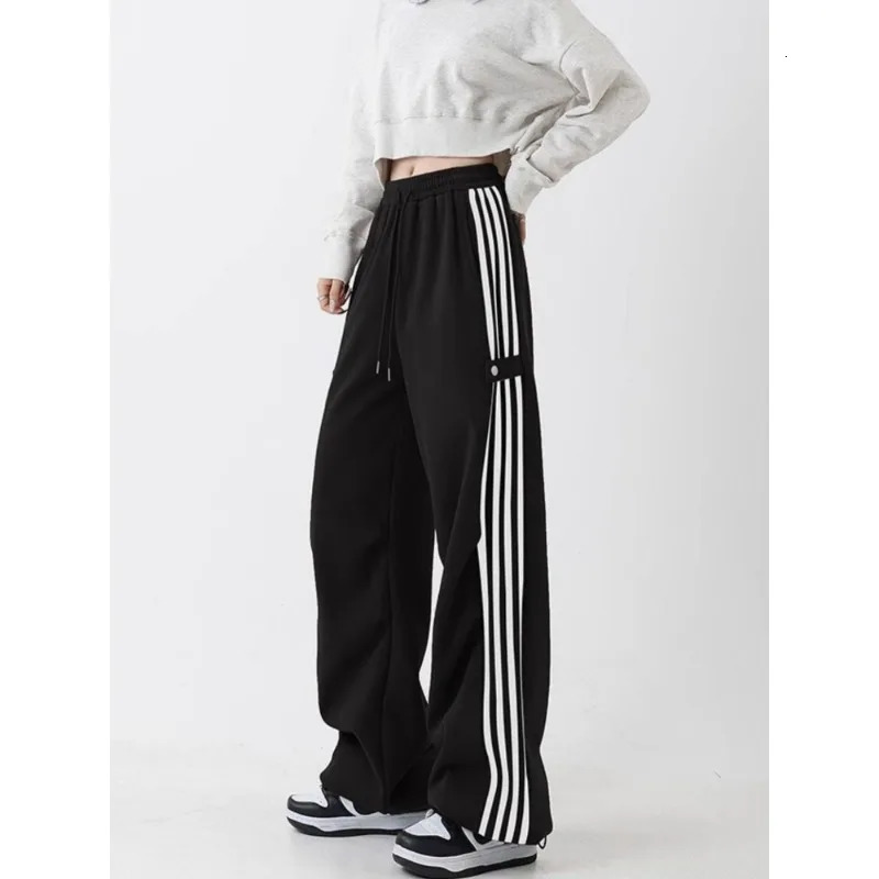 QWEEK Y2k Striped Swestpants Woman Sports Baggy Korean Fashion Pants Streetwear Cargo Harajuku Spring Trousers Vintage Aesthetic 240821