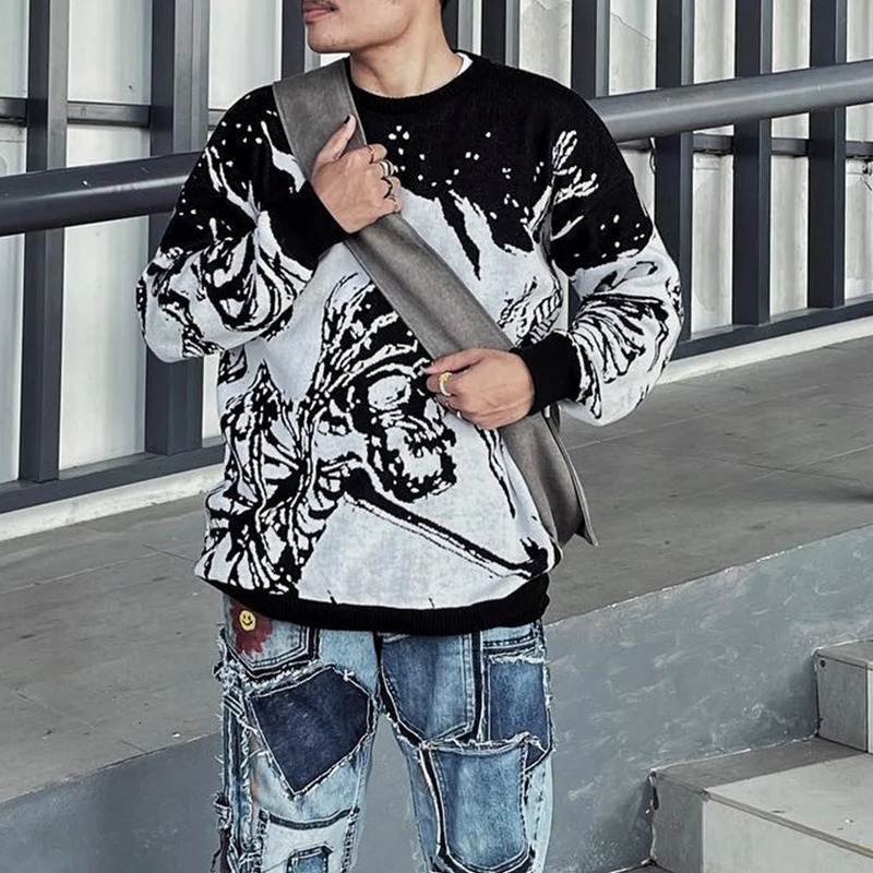 Harajuku Cotton sweater Women Aesthetic Top Y2k Clothes portrait Print Streetwear Knitted Sweater men Gothic Pullover autumn 240808