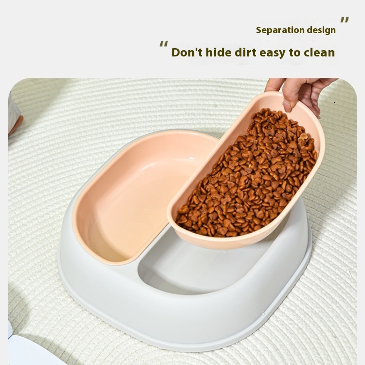 Dog dual bowl food bowl, large capacity anti spill pet food bowl, anti slip and easy to clean cat bowl, 2-in-1 food bowl