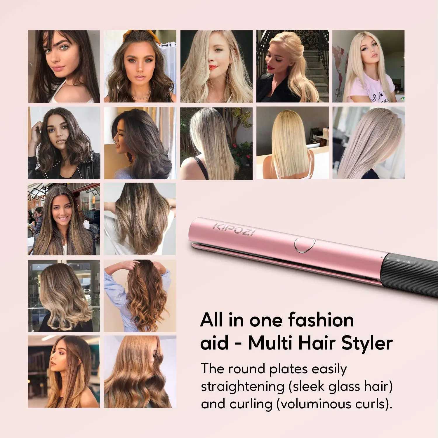 KIPOZI Professional Hair Striaghtner Nano Titanium Instant Heating Flat Iron 2-in-1 Curling Iron Hair Tool with LCD Display Screen W240807