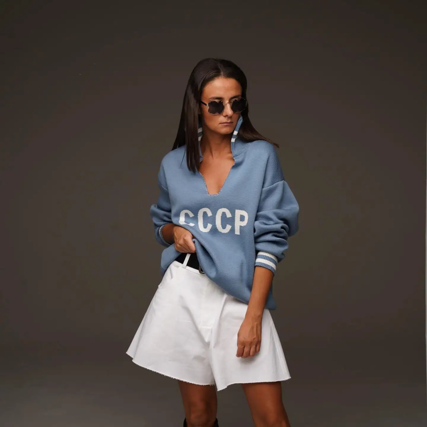 Spring Autumn V-neck Sweater Women Contrast Letter Street Tops Loose Casual Pullovers Long-sleeved Knitted Women Sweater 240808