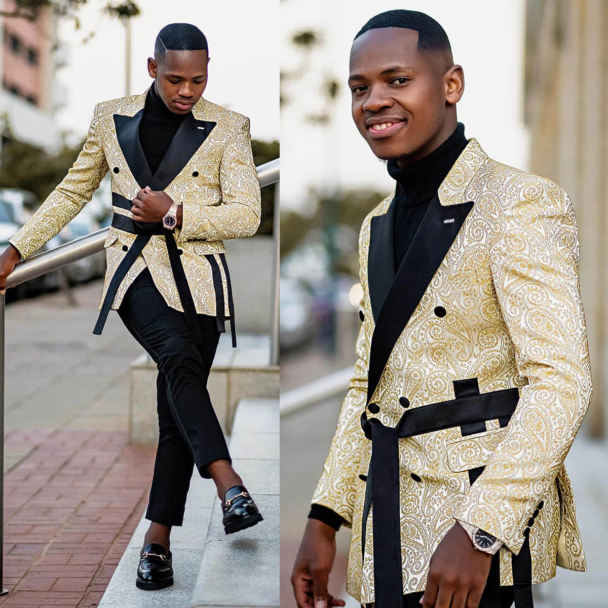 Customized 2piece jacquard jacket pants for mens suit with foot lapel double chest wedding strap custom plus size 240807