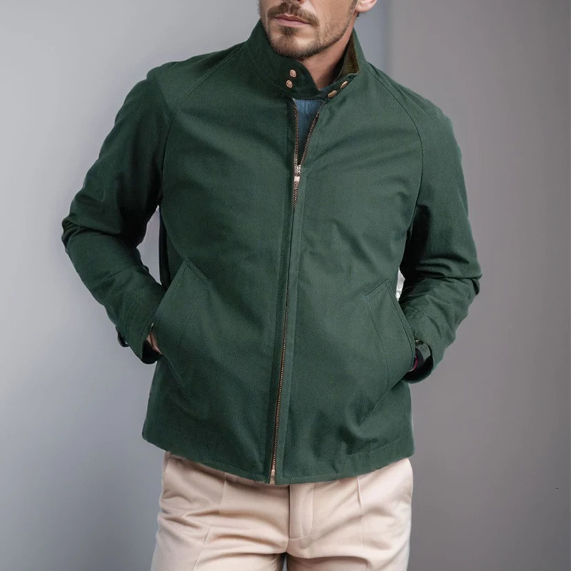 Autumn stand up collar mens slim fit jacket fashionable winter solid color zipper long sleeved street 240819