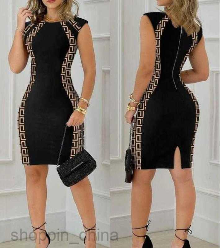 Casual Dresses Summer Dress for Women cross hanging neck geometric printing waist fitting party dress Polyester Sleeveless halter Slim Ladies Bodycon 