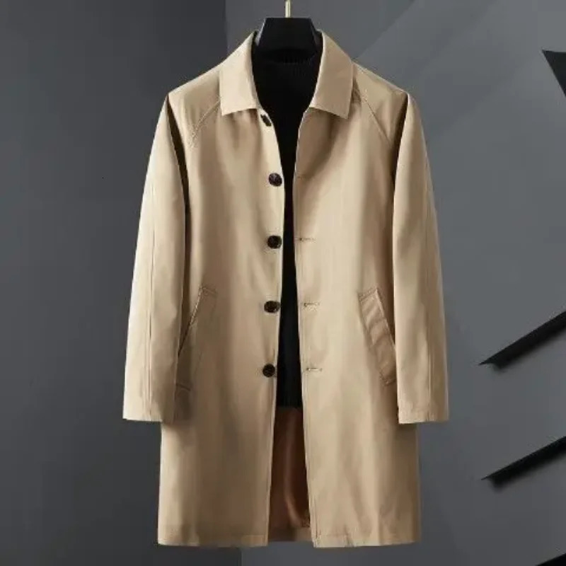 Mens Thin Windproof Trench Coat Fashion Korean Casual Laple Long Overcoat Male Outdoor Loose Solid Color Button Jackets Spring 240807