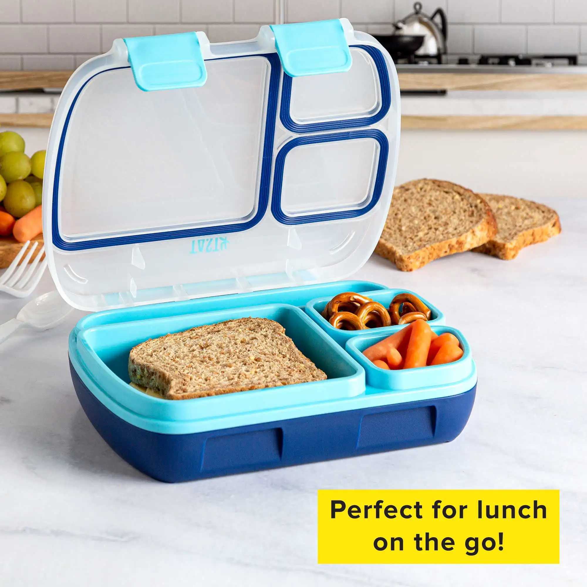 Bento Box Lunch Box for Kids and Adults with Removable Tray and Handle Blue Easy To Use Easy To Carry and Easy To CleanM240807