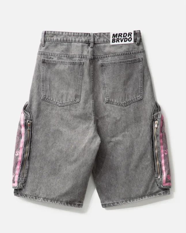 Retro slanted side pockets men denim shorts insY2k fashionable loose streetwear and women hiphop basketball pants y240814