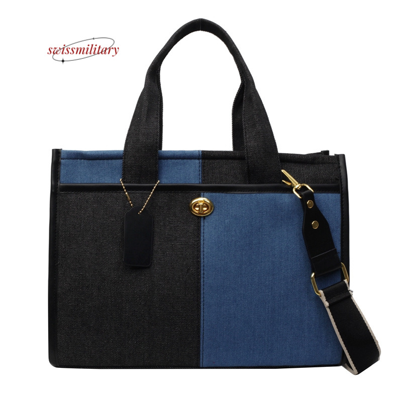 2024 New Fashionable Contrast Color Spliced Denim Handheld for Women's One Shoulder Crossbody Commuter Leisure Tote Bag H88#41 ddmy 62f5